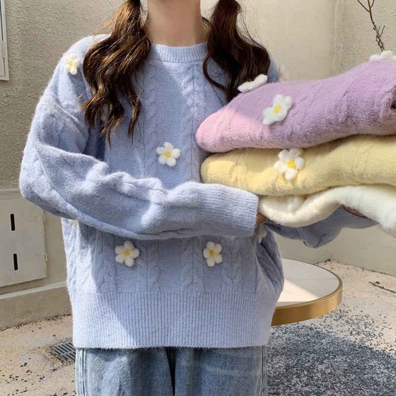Autumn Winter  Women Fashion Sweater Casual Knitting Sweater  Round Neck Pullovers Loose Casual Long Sleeve Sweater