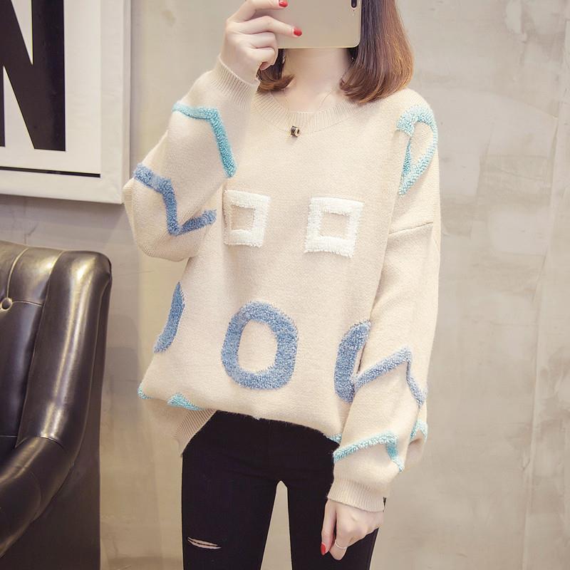 Autumn Winter  Women Fashion Sweater Casual Knitting Sweater Round Neck Pullovers Loose Casual Long Sleeve Sweater