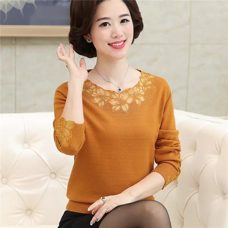 Lace Hollow Neck Knitted Bottoming Shirt Fashion Solid Color Loose Plus Size Women's Sweater