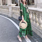 Green M-XXXXL Women's Summer Dress Middle-aged 3/4 Sleeve Round Neck Printing Length To Calf Daily Wear Homewear