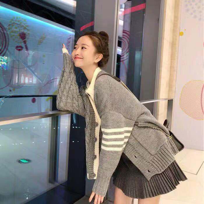 Pofulove Women's Autumn Winter Knit Cardigan Jacket Women Loose Students V-neck Cardigan Sweater