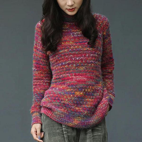 Women's Colorful Large Size High Collar Sweaters Autumn and Winter Loose Long Sleeve Bottomed Knitted Pullover