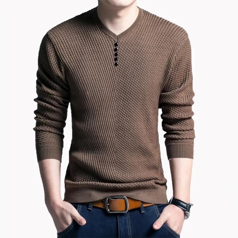Men's Long-sleeved Plus Size Winter Warm and Comfortable V-neck Shirt Solid Color Base Sweater