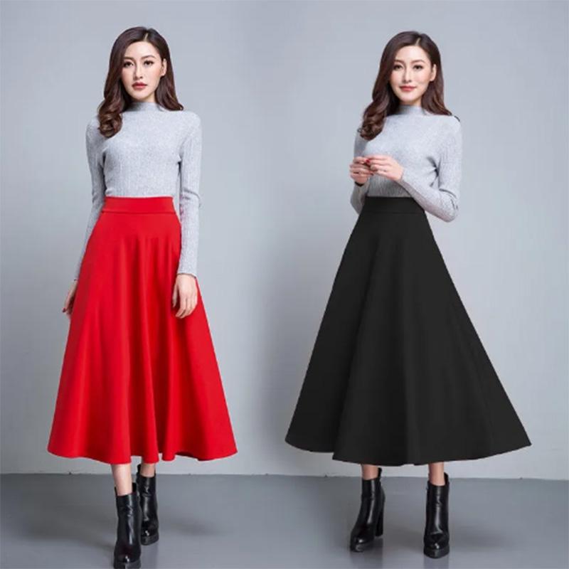 Skirts Mid-length Large Swing A-line Skirts Spring and Autumn Large Size All-match High Belt Pocket Dancing Skirts