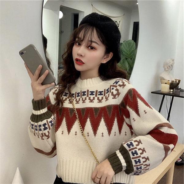 Autumn and Winter Short Ladies Forest Lazy Loose Pullover Sweater