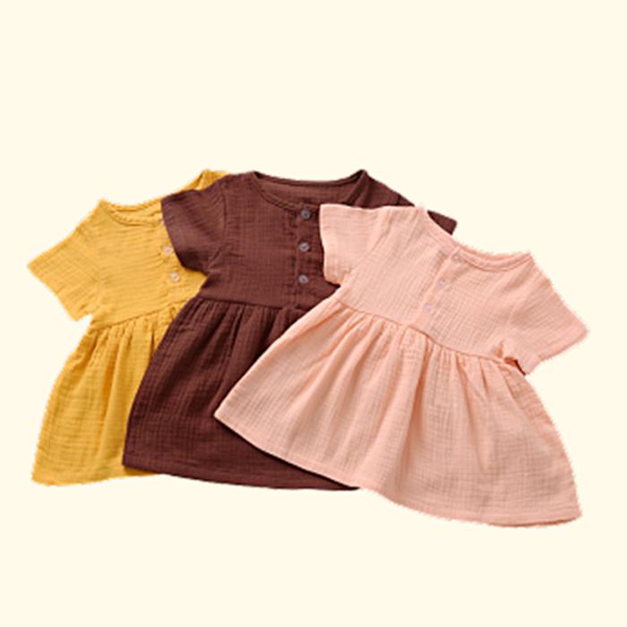 Toddler Kid Baby Girl Summer Dress Ruffles Sleeves Party Children Girls Casual Button Dress Sundress Clothes Pure Color Retro A-line Skirt