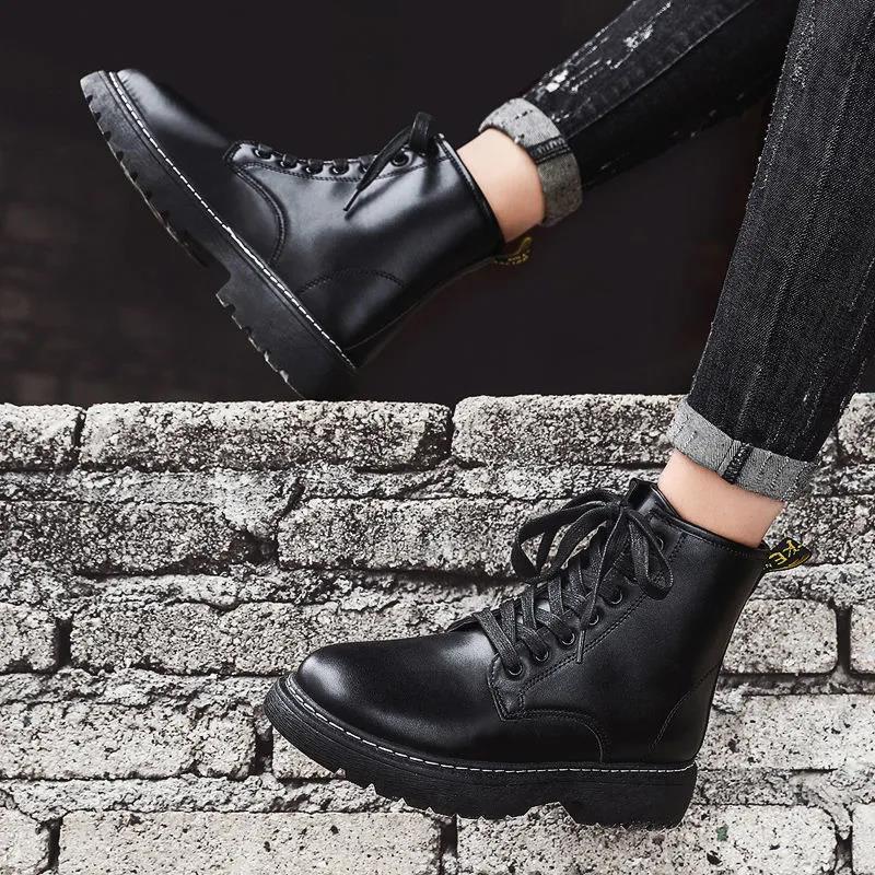 Summer Men's High-top All Black Martin Boots Korean Style All-match Men's Trendy Shoes Non-slip Trend Casual Martin Shoes