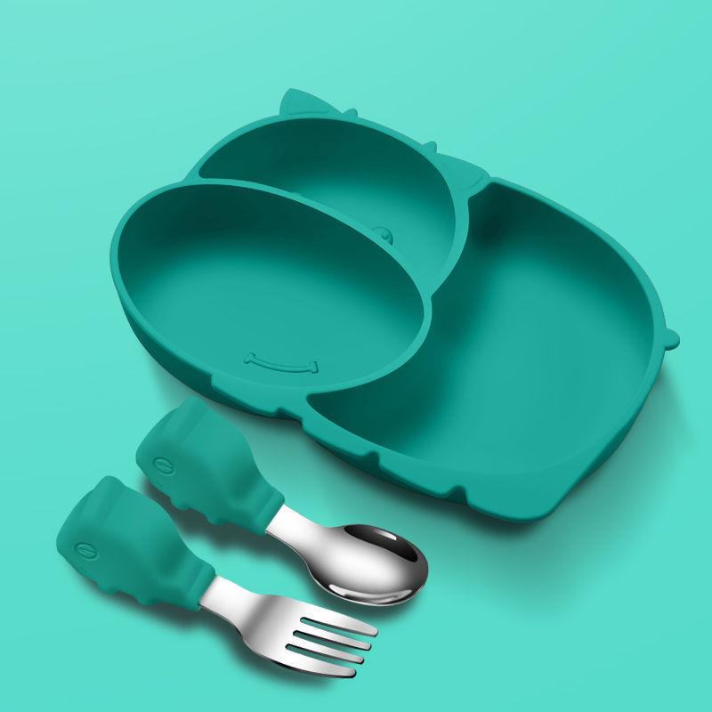 Baby Plate Baby Food Supplement Tools Full Set of Children's Plates Divided Dining Tableware Set All Silicone with Suction Cup