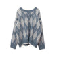 Autumn Winter Vintage Rhombus Plaid Sweater Women Thick Warm Loose Pullover Sweater Tops Bottoming /outwear