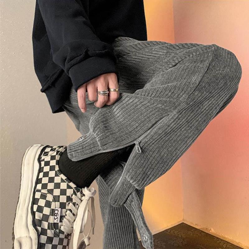 Wick Velvet Casual Pants Men and Women with Small Models Design Magic Paste Feet Bus Pants Loose Fried Street Broad Pants