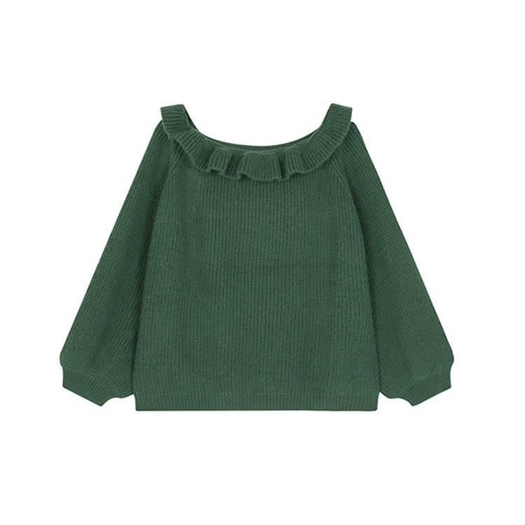 Pofulove Women Ruffles Strapless Sweater Knitted Shirt Showing Your Sexy Clavicle Pullovers Jumper
