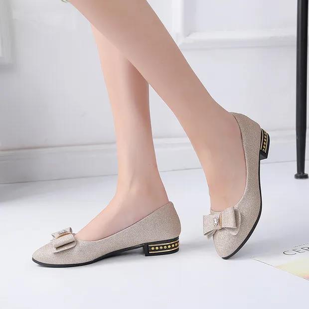 Spring and Summer Pointed Toe Low-heeled Professional Bow Flat Shoes Shallow Mouth Work Casual Shoes