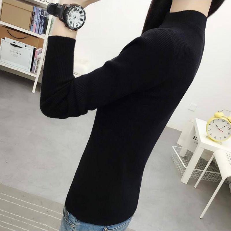 Pofulove Women Half Turtleneck Sweater Bottoming Shirt Long Sleeve Autumn Winter Pullover Slim Tight