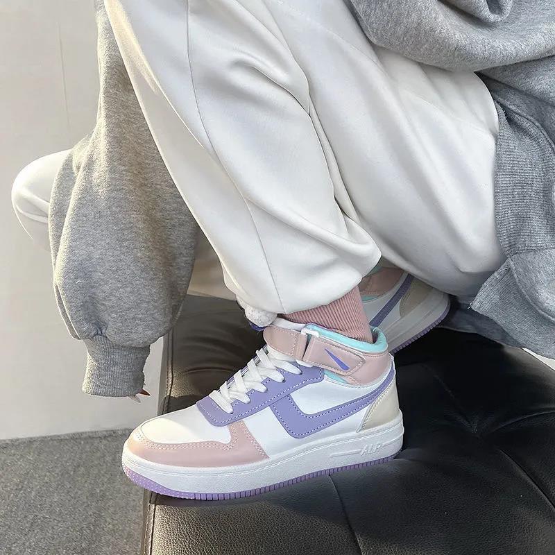 Women's High-top Sneakers, Sneakers, Leather Waterproof, Leisure, All-match Student High-top Sneakers
