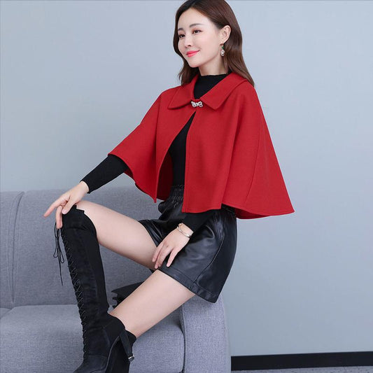 Jacket Women's Autumn and Winter All-match Shawl Cloak Outside Short Cloak Woolen Coat Temperament Elegant Lady Shawl