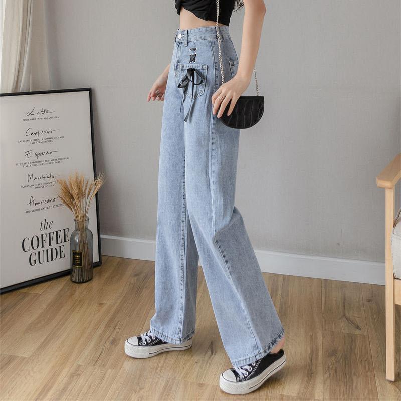 High-waisted Wide-leg Jeans Women's Loose Korean Style Students Slim  Thin All-match Straight Mopping Pants