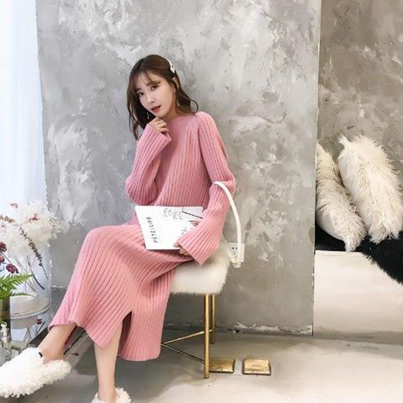 Warm Meduim Long Women Sweater Dress Female Elastic Slim Turtleneck Sweater Dress Knitted Long Dress