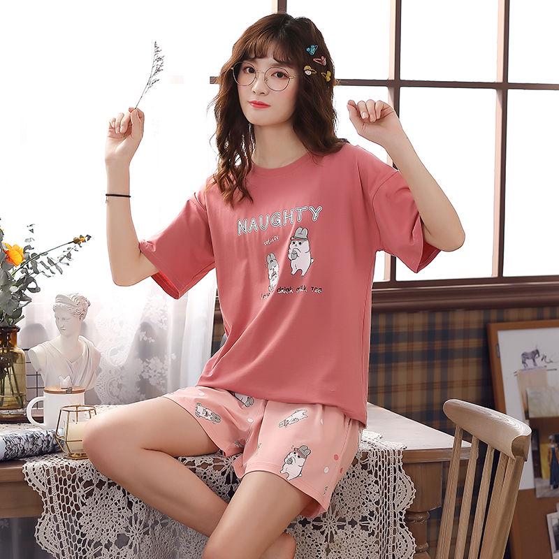 Pajamas Women Short-sleeved Cotton Thin Section Half-sleeved Cotton Ladies Two-piece Home Student Pajamas