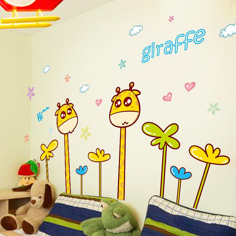 [Wall sticker ]Two Giraffe With Flower Wall Stickers For Kids Rooms Bedroom Kitchen Children Room Ho
