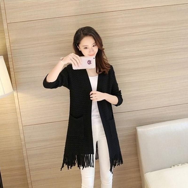 Spring and Autumn Loose Plus Size Sweater Mid-length Tassel Knitted Jacket Cardigan All-match Female Jacket
