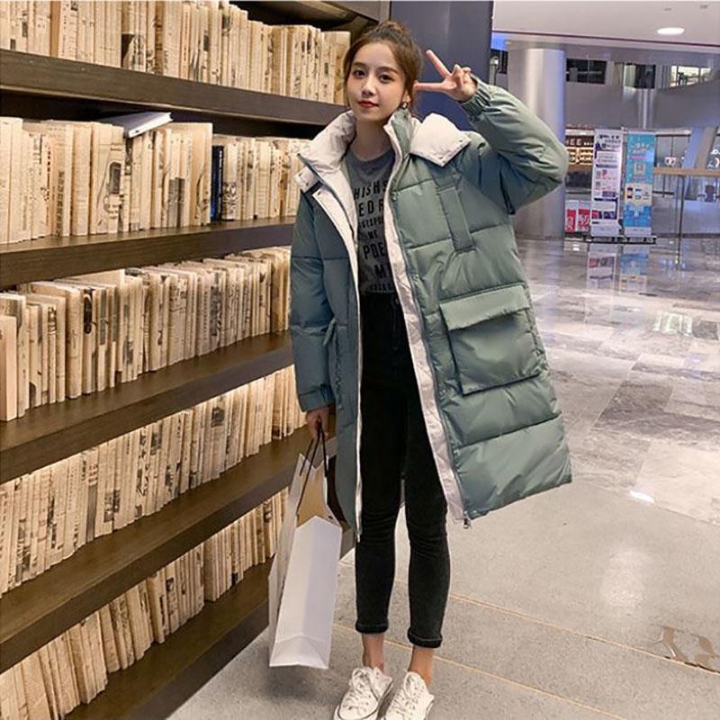 Winter Women's Down Padded Jacket Korean Style Stand-up Collar Hooded Padded Jacket Thickened Warm Mid-length Padded Jacket