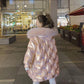 Fluffy Big Fur Collar Disposable Sequins Shiny Down Padded Jacket Women Mid-length Thick Loose Bread Coat Warm Cotton Coat Jacket Women