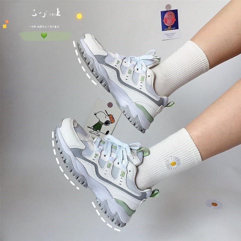 2020 Korean Version of Ins Harajuku Girl Pink Old Shoes Mesh Breathable Thick Bottom Net Red Casual Sports Shoes