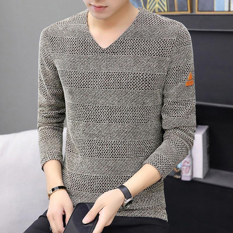 Long-sleeved T-shirt Men's Autumn and Winter Warm and Comfortable Tops Plus Size Men's V-neck Bottoming Shirt Men
