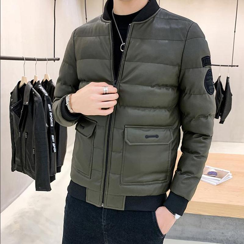 Winter Leather Coat Men's Jacket Korean Style Trend Stand-up Collar Leather Coat Loose Large Size Cotton Coat