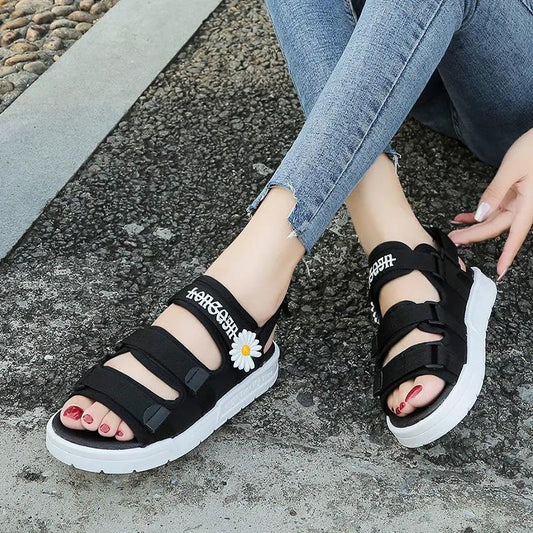Sweet Little Daisy Sandals Women's Summer Wild Velcro Sports Beach Shoes Thick Bottom Non-slip Light and Comfortable Outdoor Activities Can Be Worn