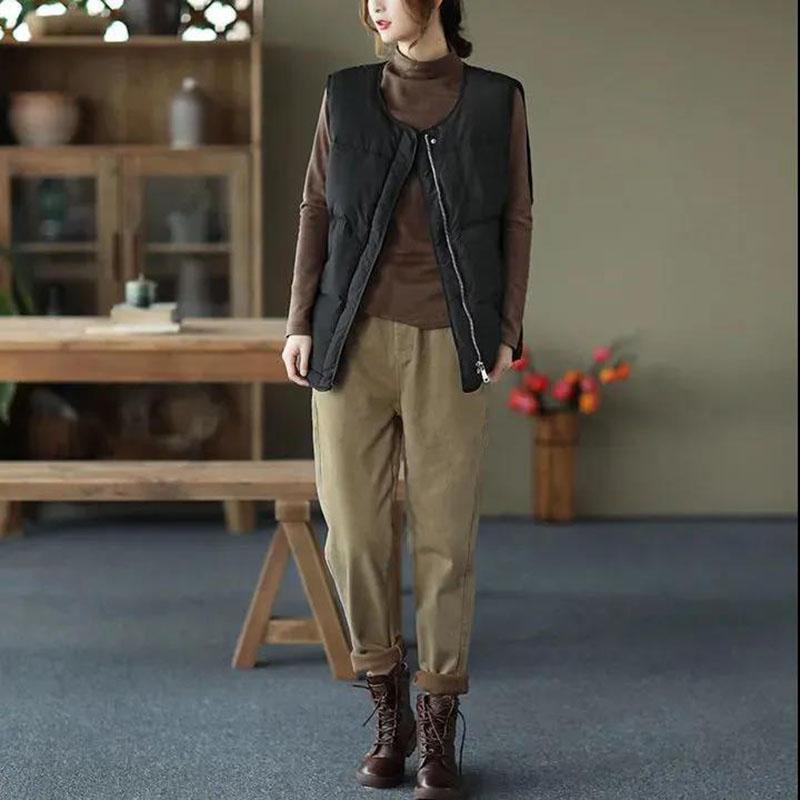 Casual Women's Trousers Fashion Elastic Waist Spring Autumn Winter Solid Color Cotton Thick Trousers Women's Pants Harem Pants Plus Velvet
