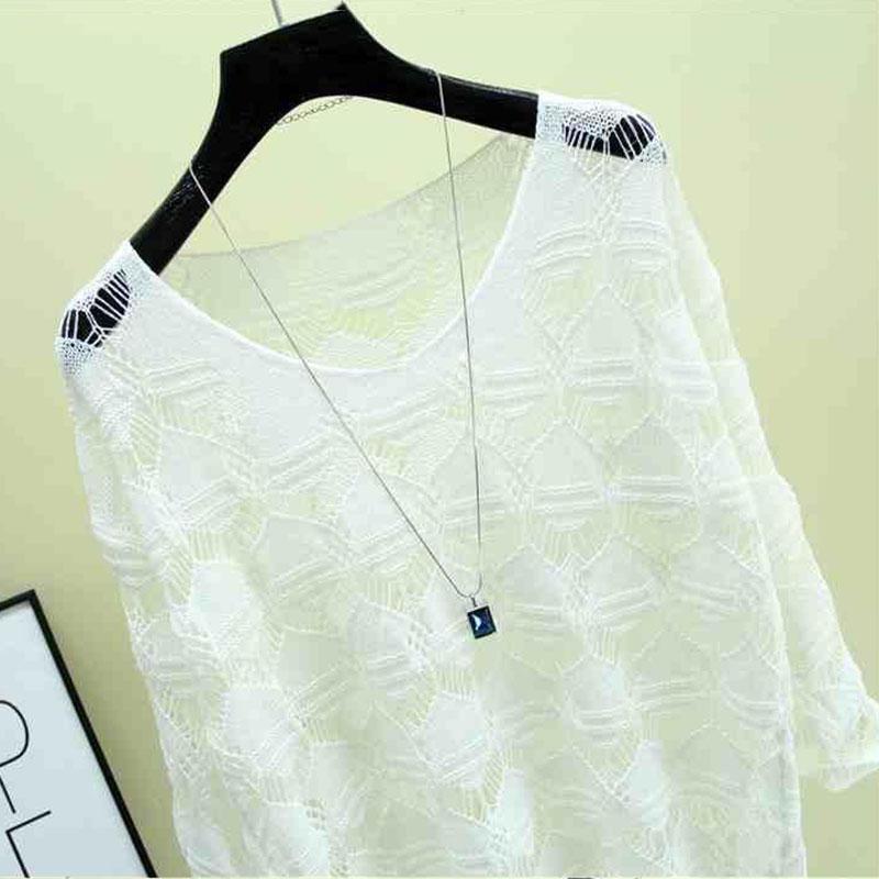 Ice Silk Shirt Single-piece Hollow Sun Protection Top with Thin Knitted Sweater Loose Sweater Women's Hollow Light and Breathable