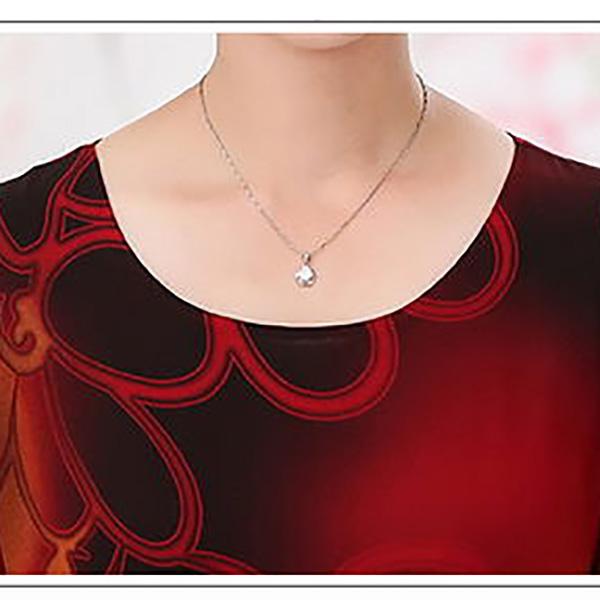 Middle-aged and Elderly Women's Summer Dress Large Size Chiffon Print Round Neck Short Sleeve Skirt