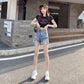 WTEMPO Summer Denim Shorts Children Students Loose High Waist Wide Legs Broken Holes Wild Thin Dress