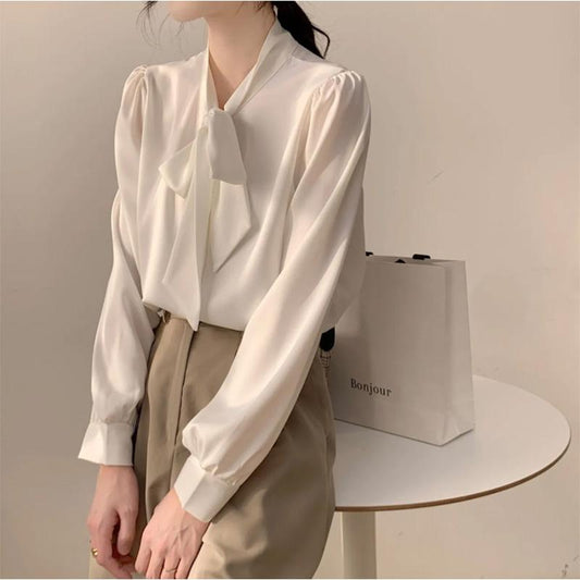 Bow Knot Shirt Women's Long Sleeve Design Chiffon Top Professional Dress Shirt