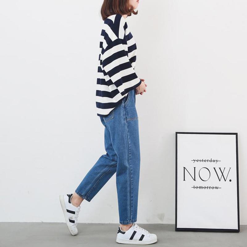 WTEMPO Spring and Summer Women's Trousers Loose Blue Large Size M-XXXXXL Elastic High-waisted Jeans Women's Loose Student Harem Pants