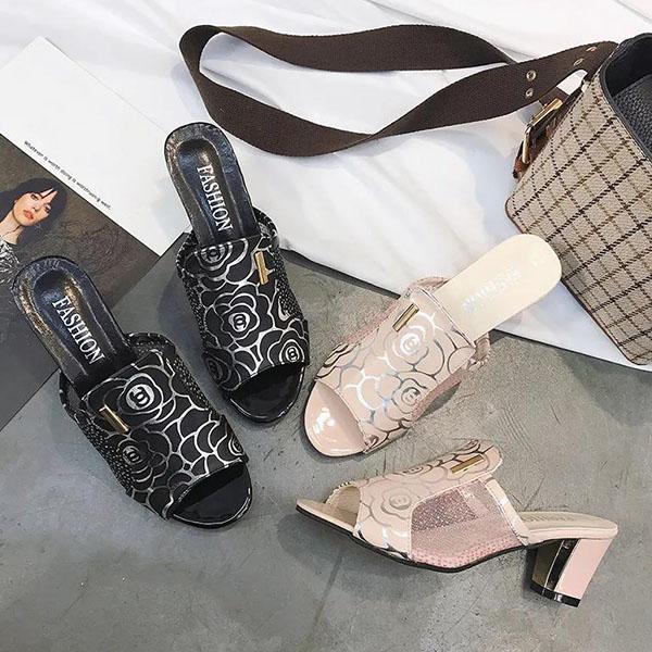 Large Size All-match Sandals Women's High-heeled Mesh Slippers Solid Color Breathable Summer Fish Mouth Sandals