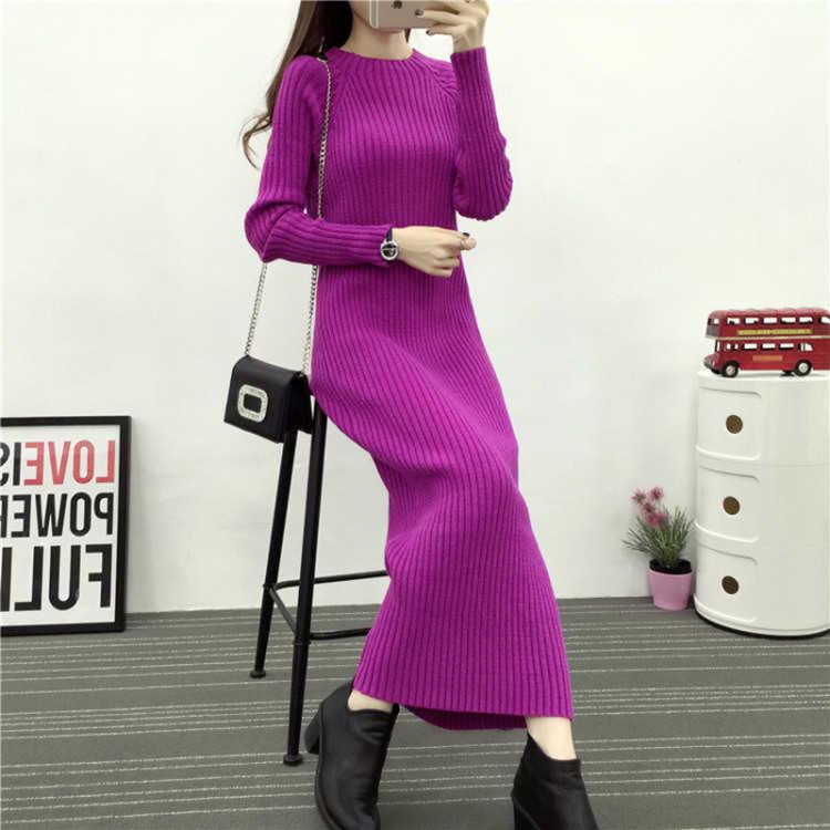 Thick Long Sweater Dress Women Half-high Autumn Winter Sweater Dress Female Casual Loose Knit Dress