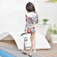 Children's Bikini Swimsuit Set Baby Girl Cartoon Print Separate Hooded Swimwear Long-sleeved Anti-UV Shorts Suspender Top Three-pieces Swimming Set