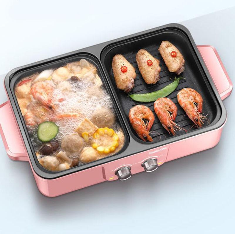 1300W 4 Person BBC Heat Pot Machine Fried Steak Pan Multi-purpose Grill Pan Smokeless Nonstick Pot for Family