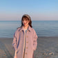 Purple Mid-length Woolen Coat Women Winter College Style Loose Tie Thickening Plus Cotton Woolen Coat Women