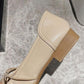 Soft Leather Peas Shoes Women's Single Shoes Wild Square Toe Elastic Buckle Women Low-heeled Leather Shoes Retro British Style