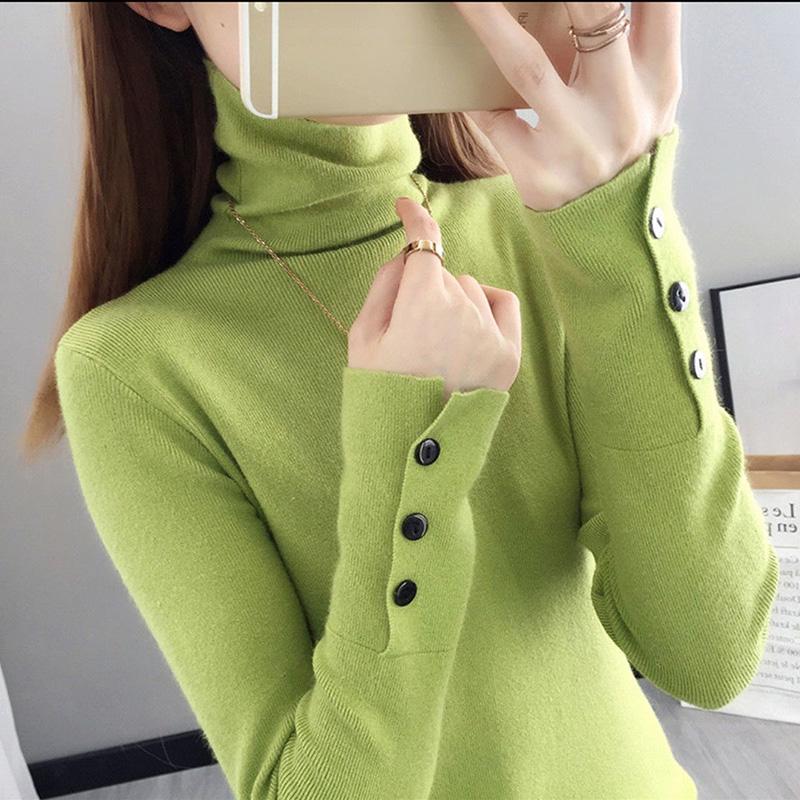 Fall/winter Pullover Turtleneck Sweater Stretch Slim Fit All-match Knit Bottoming Shirt Top Women