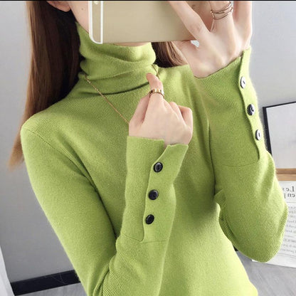Fall/winter Pullover Turtleneck Sweater Stretch Slim Fit All-match Knit Bottoming Shirt Top Women