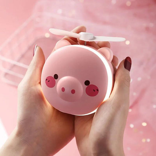 Cute pig USB Rechargeable LED Makeup Mirror Folding Light Convenient Small Mirror Beauty Makeup Ladies Portable Mirror