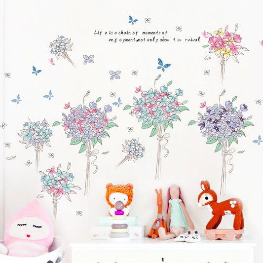 [hydrangea bouquet]  removable wall stickers PVC transparent film blue flower wallpaper for girls