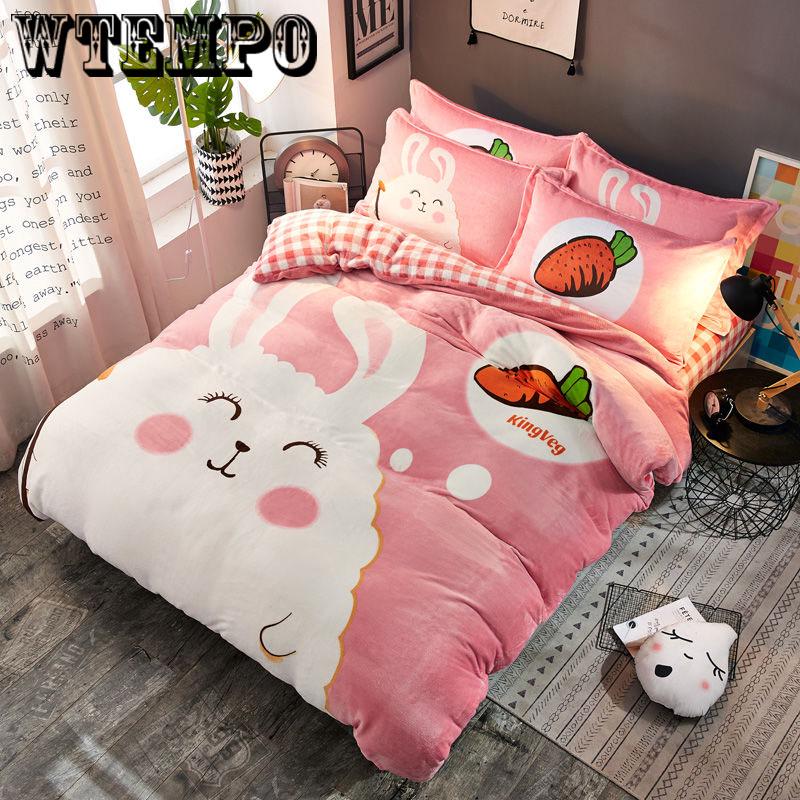Warm Flannel Four-piece Double-sided Quilt Cover Cartoon Winter Coral Fleece