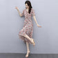 Chiffon Dress Feminine Temperament Elegant Waist Thin French Floral Long Skirt Can Be Belted Slimming Thin Ladies Chiffon Dress