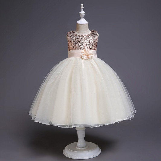 5-14yrs Baby Girl Flower Sequin Dress High Quality Party Princess Dress Children Dress