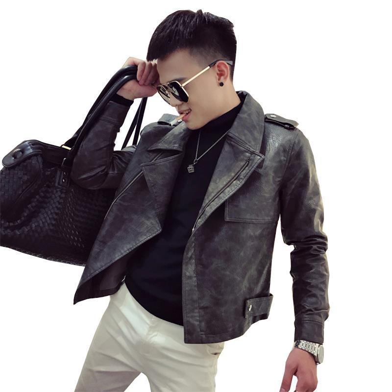 Fashion Trend Men's Leather Clothing Casual Slim Handsome Men's Motorcycle Clothing